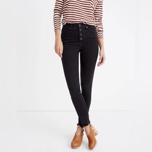 Madewell 10" High Rise Skinny Jeans in Berkeley Black Button Through Edition